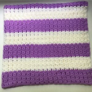Vintage Handmade Crochet Purple/White Striped Throw